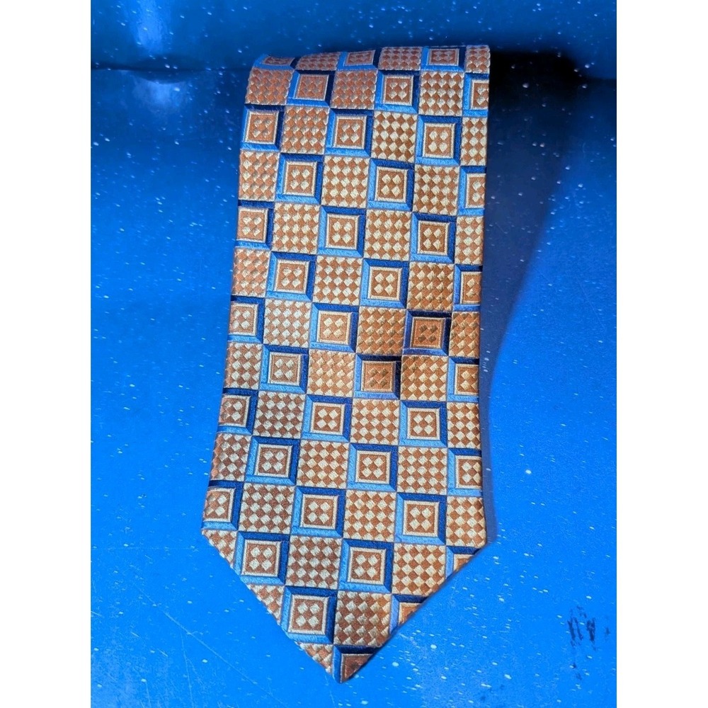 Jos A Bank Silk Tie Red Gold Blue Geometric Men Necktie 59 x 4" - Picture 2 of 5